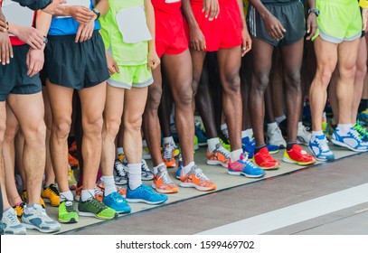 Athletes Waiting At Marathon Start Line.