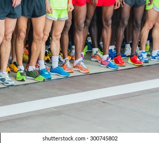 Athletes Waiting At Marathon Start Line.