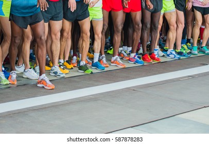 Athletes Waiting At Marathon Start Line.