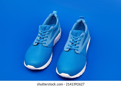 athletic footgear for running. pair of comfortable sport shoes. sporty blue sneakers.