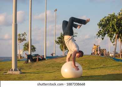 Athletic Man Balancing Himself Handstand On Stock Photo 1891299145 ...