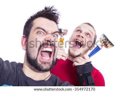 Athletic man beating another man

