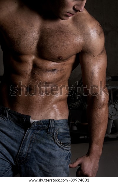 Athletic Man Body Parts Abdominal Muscles Foto stock 89994001 ...