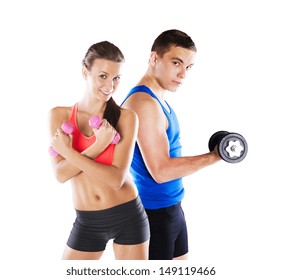 Athletic man and woman before fitness exercise