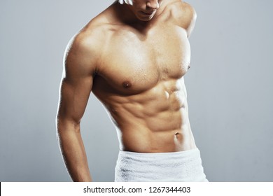 Athletic Men Are An Athlete With A Bulging Body Bump Muscles          