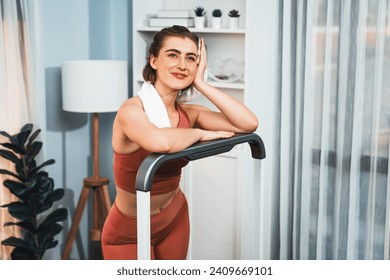 Image of no bra day and happy fit caucasian woman on violet