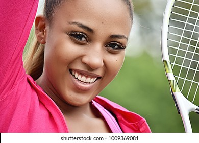 Athletic Teen Female Tennis Player Winner