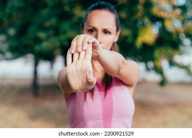 
Athletic Woman Exercise And Stretching In The Park. Female Athlete Person, Sport Active In Nature. Real People, Green Bokeh Background. Self Care, Body Positive And Life Balance Concept.