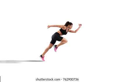 Athletic Woman Runner Isolated On White Background