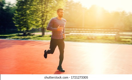 Athletic Young Man Running Nature Healthy Stock Photo 418742101