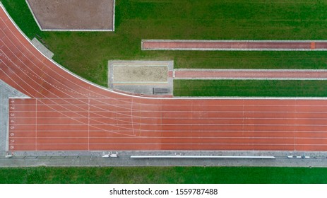 Athletics Running Track. Abstract Aerial View Looking Down Onto An Athletics Running Track Set