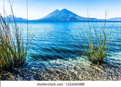 Atitlan & Toliman Volcanoes On Lake Atitlan In Guatemalan Highlands