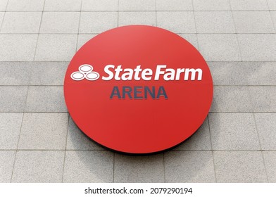 ATLANTA - APRIL 20: The Exterior Of The State Farm Arena In Downtown Atlanta, Georgia On April 20, 2021. The State Farm Arena Is A Multipurpose Sports And Event Venue And Home Of The Atlanta Hawks.