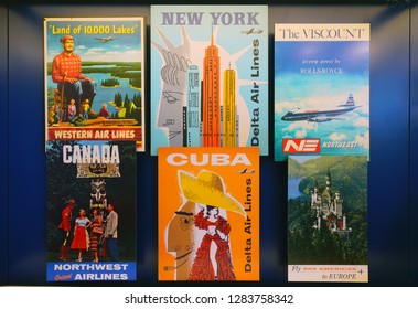 ATLANTA, GA -7 JAN 2019- Vintage Travel Memorabilia From Delta Airlines (DL) At The Delta Flight Museum, Located At The Hartsfield-Jackson Atlanta International Airport (ATL), The Main Hub For Delta.