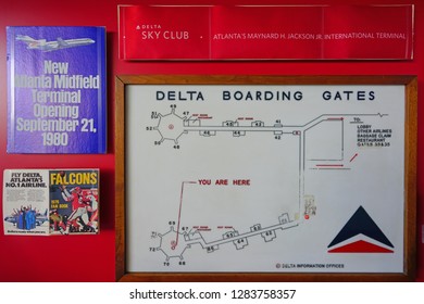 ATLANTA, GA -7 JAN 2019- Vintage Travel Memorabilia From Delta Airlines (DL) At The Delta Flight Museum, Located At The Hartsfield-Jackson Atlanta International Airport (ATL), The Main Hub For Delta.