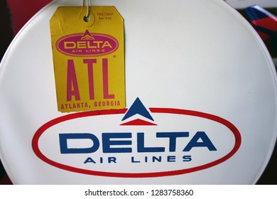 ATLANTA, GA -7 JAN 2019- Vintage Travel Memorabilia From Delta Airlines (DL) At The Delta Flight Museum, Located At The Hartsfield-Jackson Atlanta International Airport (ATL), The Main Hub For Delta.