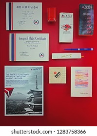 ATLANTA, GA -7 JAN 2019- Vintage Travel Memorabilia From Delta Airlines (DL) At The Delta Flight Museum, Located At The Hartsfield-Jackson Atlanta International Airport (ATL), The Main Hub For Delta.