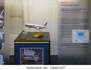 ATLANTA, GA -7 JAN 2019- Vintage Travel Memorabilia From Delta Airlines (DL) At The Delta Flight Museum, Located At The Hartsfield-Jackson Atlanta International Airport (ATL), The Main Hub For Delta.