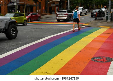 Atlanta, GA United States - June 7 2021: Gay Pride Rainbow Colors Serve As Crosswalk In Midtown Atlanta