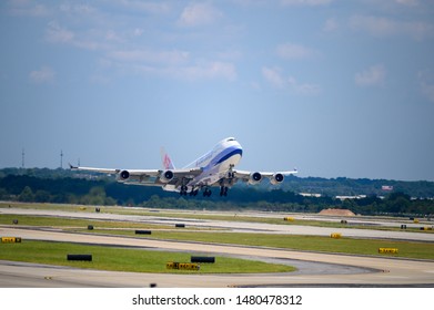 Atlanta, GA, US - August 14, 2019: China Airlines Cargo Boeing 747 Taking Off Out Of Atlanta Airport