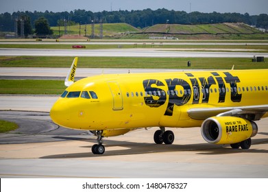 Atlanta, GA, US - August 14, 2019: Spirit Airlines Airbus A320 Home Of The Bare Fare