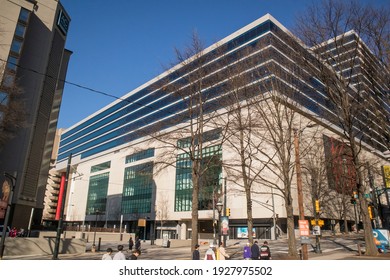 Atlanta, Ga USA - 03 07 20: Downtown Atlanta Georgia Street Scape City People Scene Modern Buildings