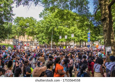 Atlanta, Ga USA - 06 07 20: George Floyd Protests Downtown Atlanta In Front Of City Hall Very Large Crowd 