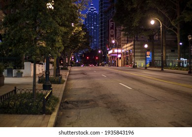 Atlanta, Ga USA - 06 14 20: Downtown Atlanta Fox Theater And Light Traffic At Night