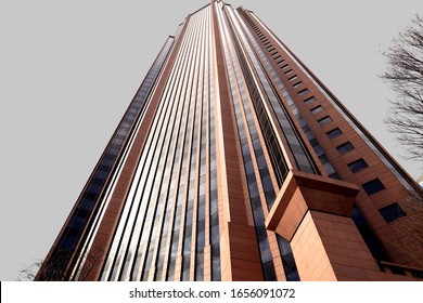 Atlanta, Ga - USA - February 25 2020: Bank Of America Skyscraper Plaza Looking Up Downtown Atlanta Georgia 