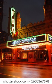 Atlanta, GA, USA February 28 The Lights Of The Fox Theater In Atlanta Is Reflected In The Rainy  Streets