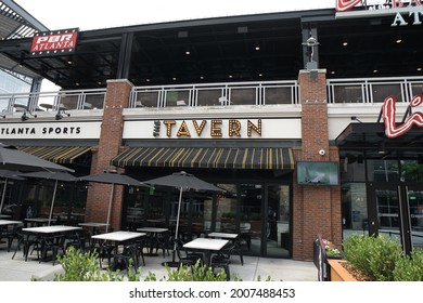 Atlanta, GA, USA: June 12,2021- Restaurants And Entertainment Venues In The Battery, Home To Truist Park In Atlanta, GA