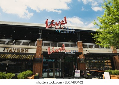 Atlanta, GA, USA: June 12,2021- Restaurants And Entertainment Venues In The Battery, Home To Truist Park In Atlanta, GA