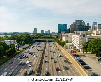 Atlanta, GA, USA - June 23, 2022: Aerial Drone Photo Of Rush Hour At Atlanta Georgia On The I85