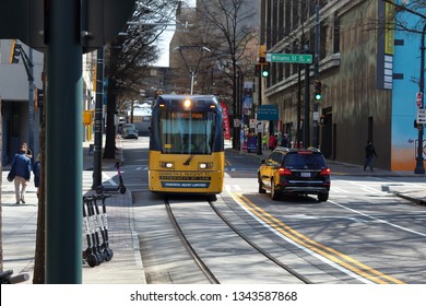 Atlanta, GA / USA - March 13, 2019: Atlanta Streetcar In Downtown.