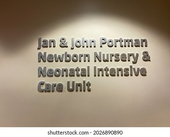 Atlanta, GA USA - March 26, 2021:  A Sign In A Hallway The Says Jan And John Portman Newborn Nursery And Neonatal Intensive Care Unit At Piedmont Hospital In Atlanta, GA.