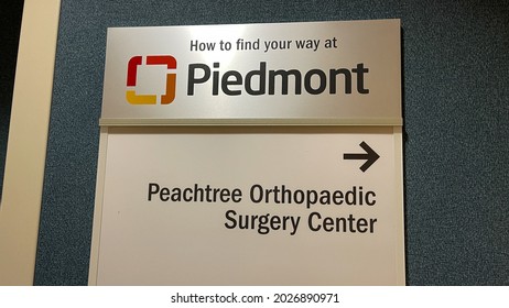 Atlanta, GA USA - March 26, 2021:  A Sign In A Hallway That Reads Peachtree Orthopaedic Surgery Center At Piedmont Hospital In Atlanta, GA.