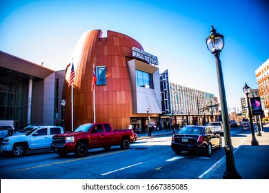 Atlanta, Ga / USA - March 8 2020: College Football Hall Of Fame Front View