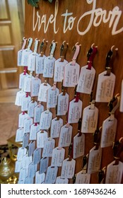 Atlanta, GA / USA - September 7th 2019: Travel Themed Wedding Idea For Party Favors - Displayed On Seating Chart Board.