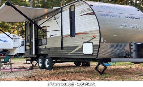 Atlanta, GA/USA 8/20/2020: camper campsite trailer summer