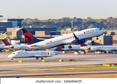 Atlanta, Georgia – April 3, 2019: Delta Air Lines Boeing 737-800 airplane at Atlanta airport (ATL) in Georgia. Boeing is an American aircraft manufacturer headquartered in Chicago.