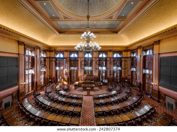 ATLANTA, GEORGIA - DECEMBER 2: House of\
Representatives Chamber in the Georgia State Capitol building on\
December 2, 2014 in Atlanta, Georgia\
