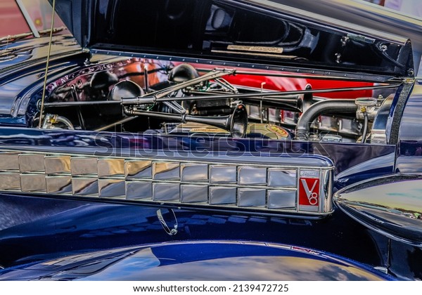 ATLANTA, GEORGIA -\
December 5, 2021: Caffeine and Octane is a nationally recognized\
car show held monthly, displaying hundreds of classic and muscle\
cars at Perimeter\
Mall.