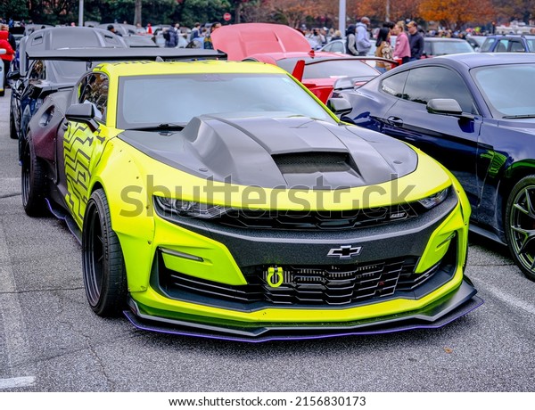 ATLANTA, GEORGIA -\
December 5, 2021: Caffeine and Octane is a nationally recognized\
car show held monthly, displaying hundreds of classic and muscle\
cars at Perimeter\
Mall.
