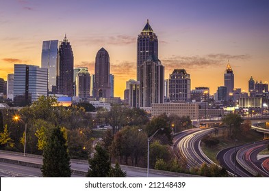 Atlanta, Georgia Downtown Skyline At Sunrise.