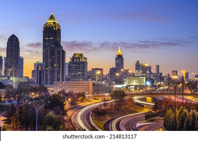 Atlanta, Georgia Downtown Skyline At Sunrise.