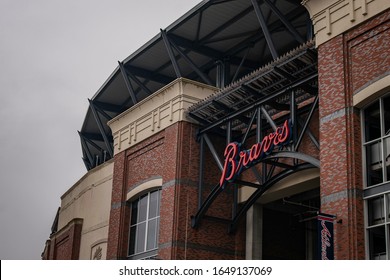 Atlanta, Georgia - February 5, 2020: MLB Atlanta Braves' SunTrust Truist Park Under Storm Clouds