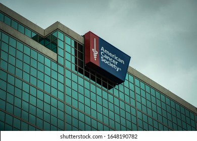 Atlanta, Georgia - February 6, 2020: American Cancer Society Building And Logo