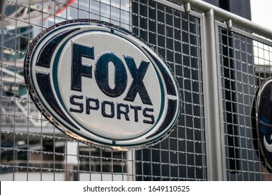 Atlanta, Georgia - February 6, 2020: Fox Sports Logo In The Rain For Weather Delay