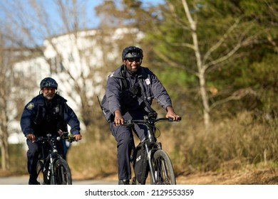 ATLANTA, GEORGIA - FEBUARY 11, 2022: The Atlanta Police enjoying the Atlanta Beltline during their daily patrol.