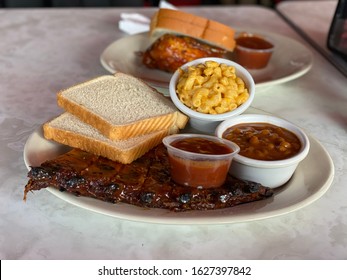 Atlanta, Georgia - January 25 2020: Smoked BBQ Ribs At Fat Matt’s Rib Shack In Atlanta